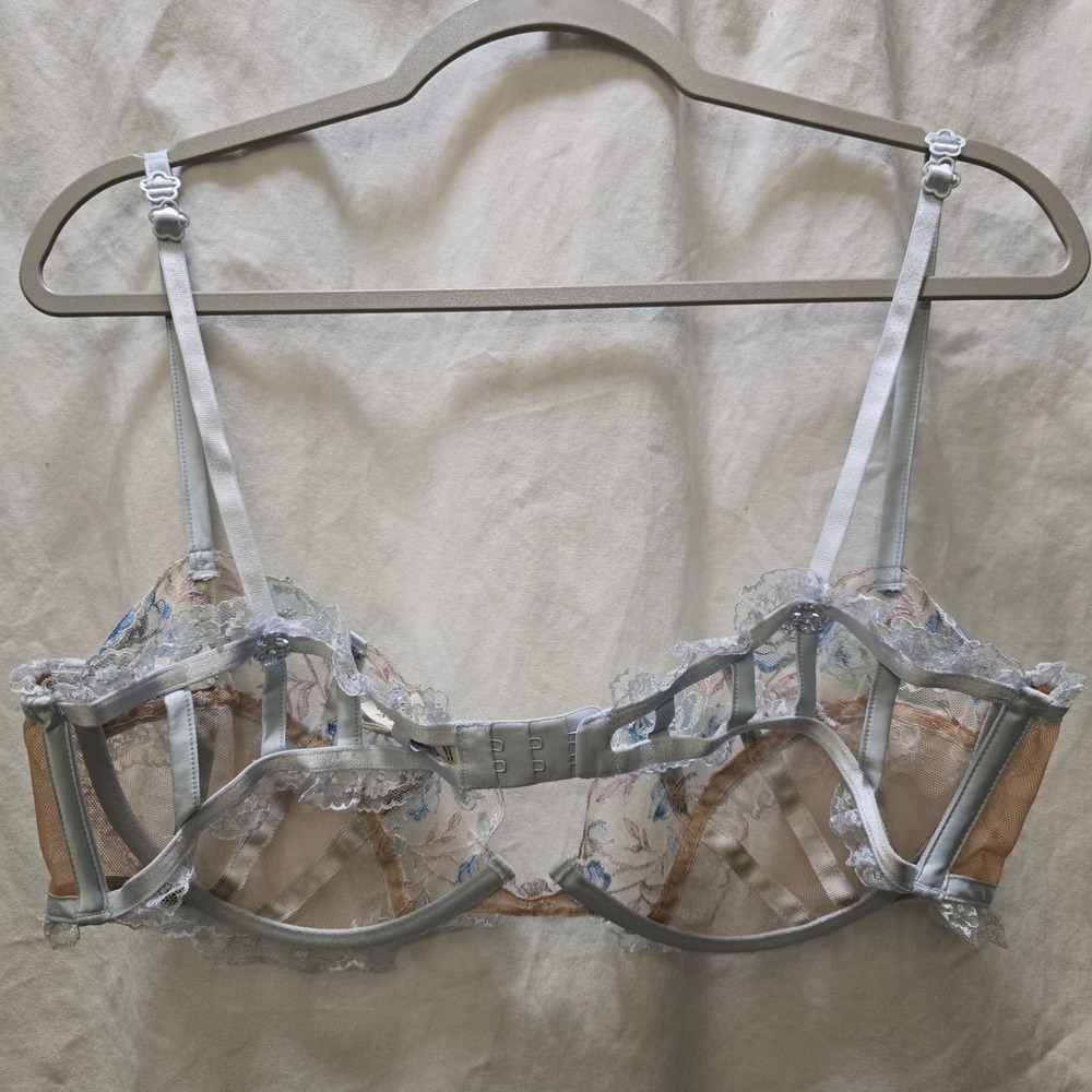 For Love & Lemons Floral Embroidered Sheer Lace Bra Top Light Blue XL - Picture 7 of 10
